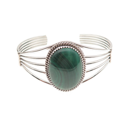 Old Pawn Sterling Silver Vintage Southwestern Malachite Adjustable Bracelet 6"