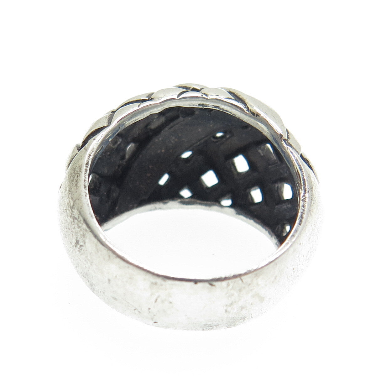 925 Sterling Silver Vintage Wicker Dome Oxidized Ring Size 7