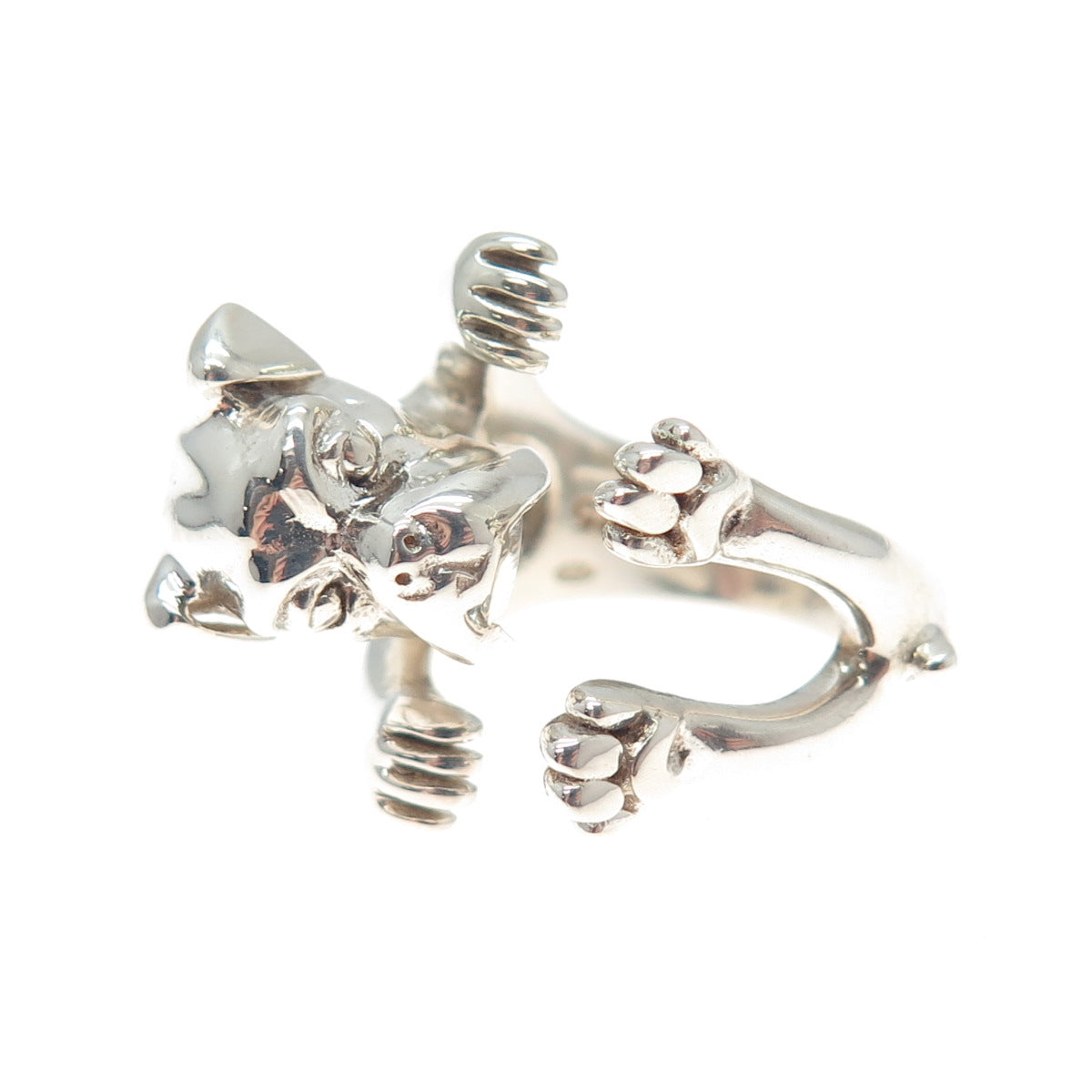 NOVE25 925 Sterling Silver Vintage Italy Bulldog Adjustable Hug Ring Size 5.75