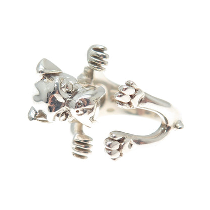 NOVE25 925 Sterling Silver Vintage Italy Bulldog Adjustable Hug Ring Size 5.75