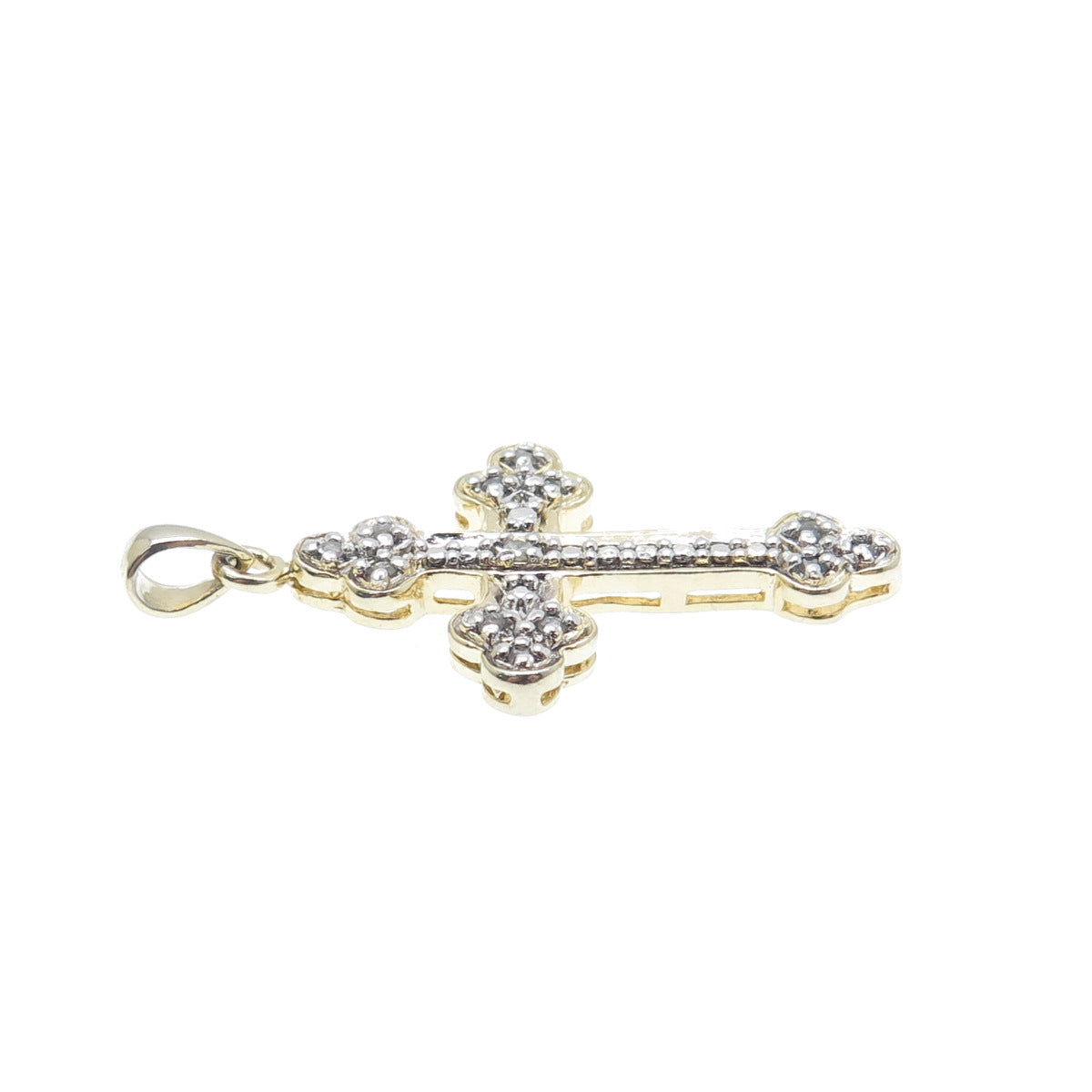 925 Sterling Silver 2-Tone Real Round-Cut Diamond Cross Charm Pendant