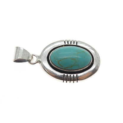 925 Sterling Silver Vintage Real Lone Mountain Turquoise Southwestern Pendant