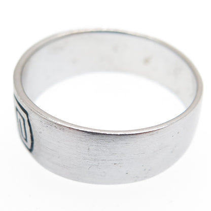 925 Sterling Silver Vintage Ethnic Oxidized Band Ring Size 8.75