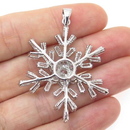 925 Sterling Silver Round & Tapered Baguette-Cut Shaped C Z Snowflake Pendant