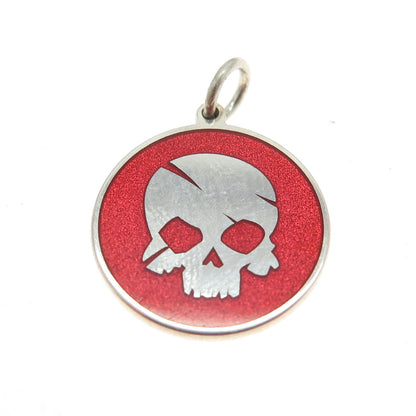 925 Sterling Silver Red Enamel Skull Minimalist Charm Pendant