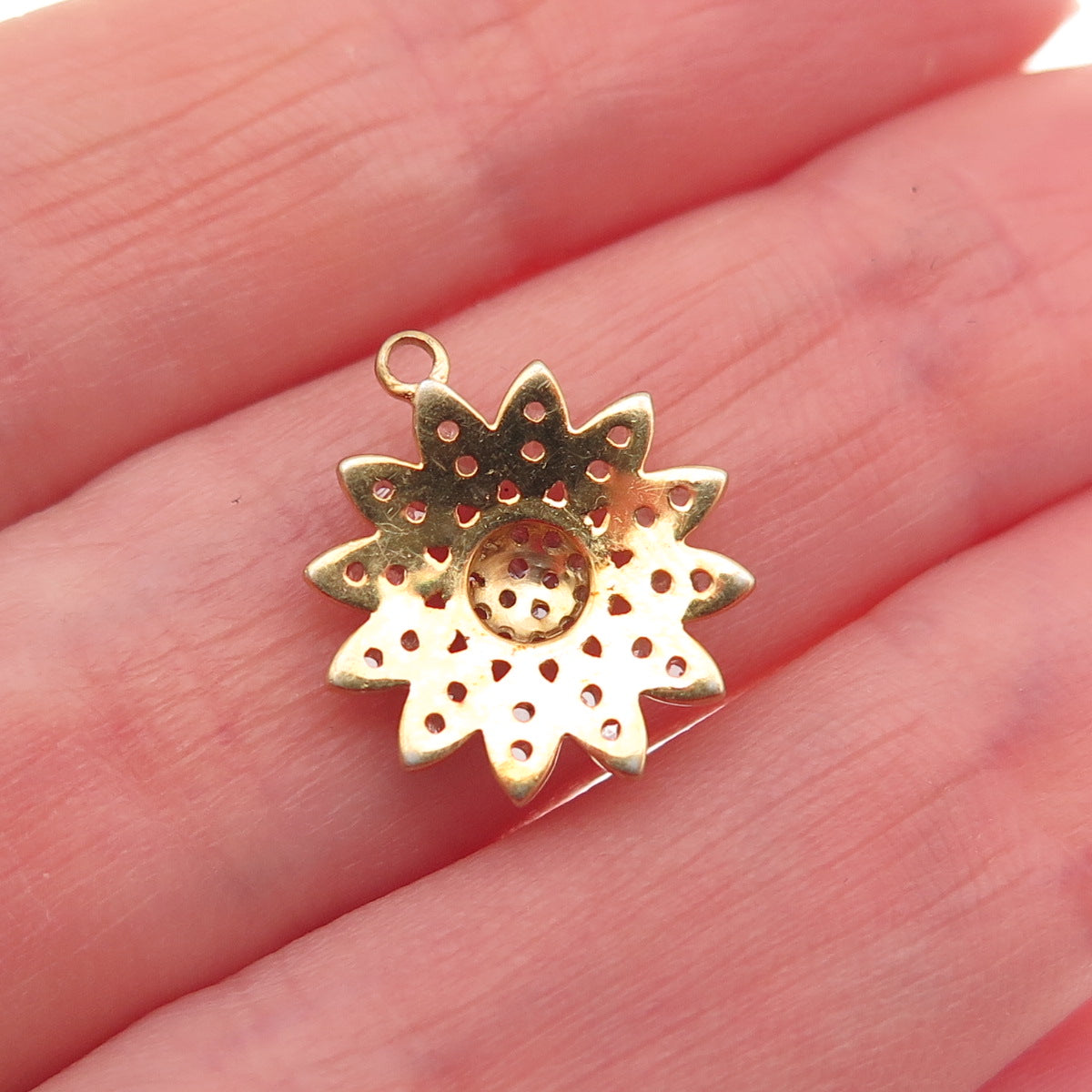 925 Sterling Silver Gold Plated Real Round-Cut Diamond Floral Mini Charm Pendant