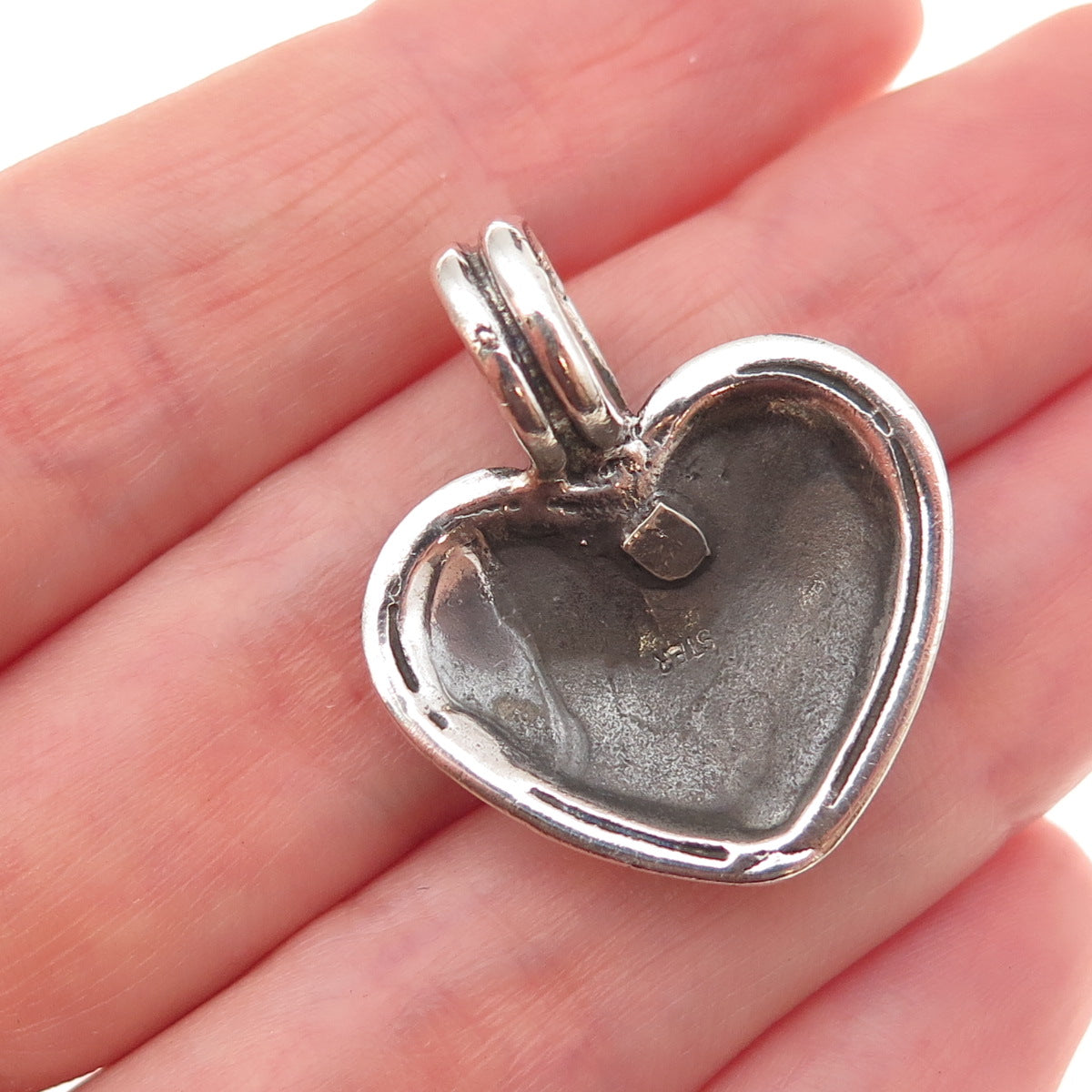 925 Sterling Silver Vintage Spiral Heart Oxidized Charm Pendant
