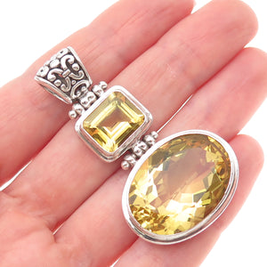 AF DESIGN 925 Sterling Silver Vintage Real Canary Quartz Modernist Pendant