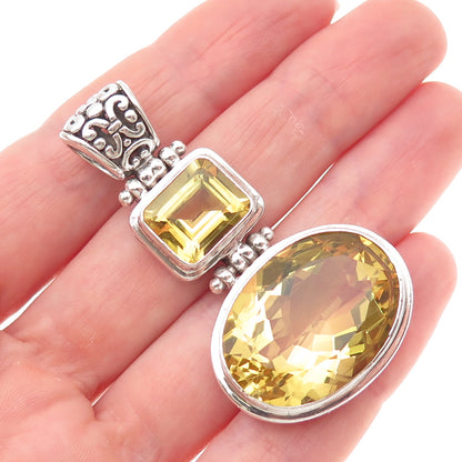 AF DESIGN 925 Sterling Silver Vintage Real Canary Quartz Modernist Pendant