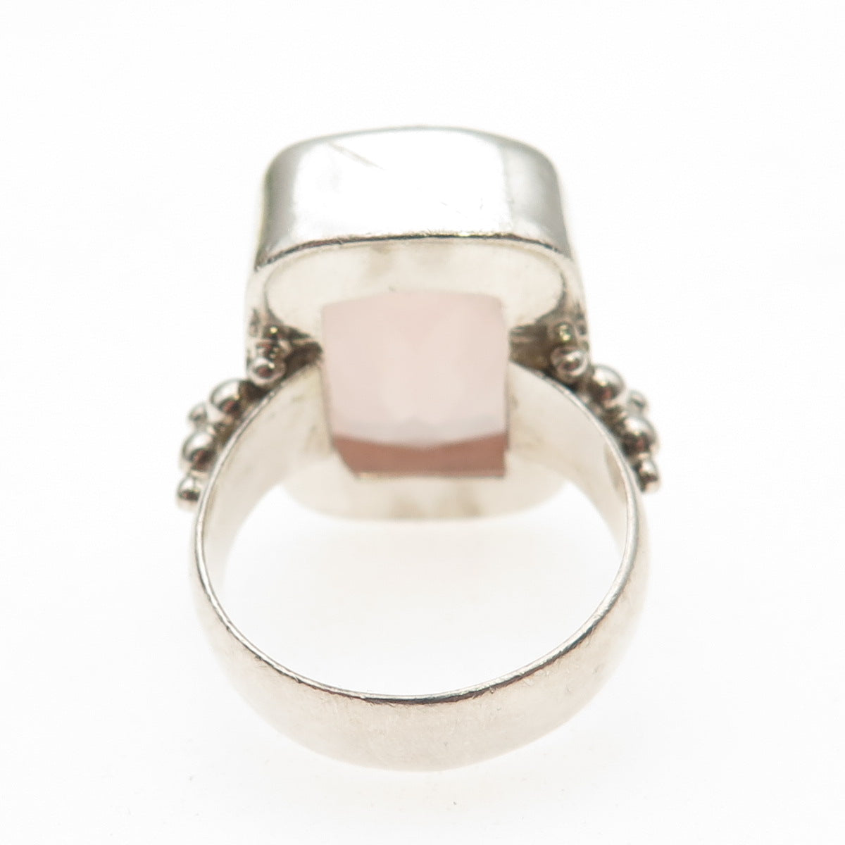 CID Clyde Duneier Sterling Silver Vintage Real Rose Quartz Modernist Ring Size 9