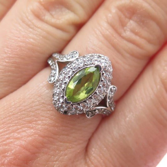 JANE SEYMOUR 925 Sterling Silver Real Peridot & White Topaz Ring Size 6.75
