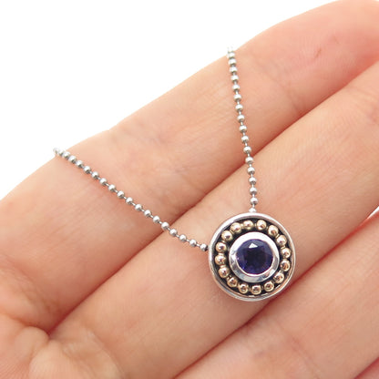 SLV Sadye L Vassil 925 Sterling 14K Gold Real Amethyst Beaded Chain Necklace 16"