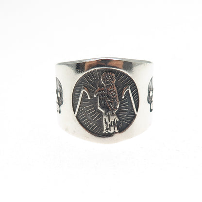 925 Sterling Silver Vintage Santa Muerte Oxidized Ring Size 8.75