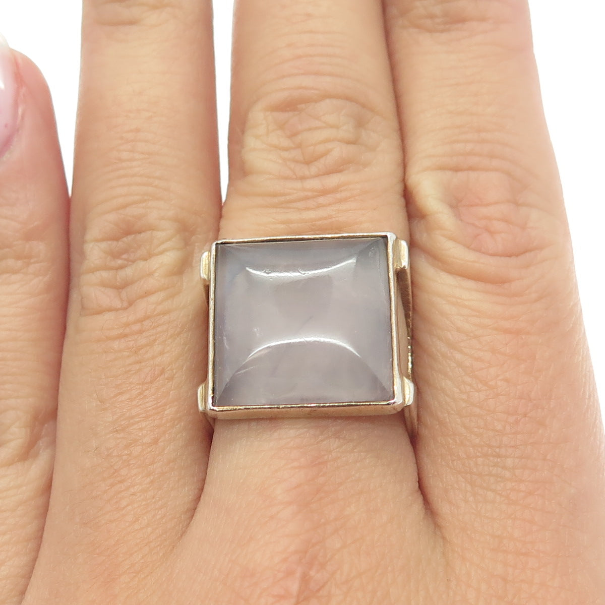 925 Sterling Silver Gold Plated Vintage Mexico Real Rose Quartz Ring Size 7