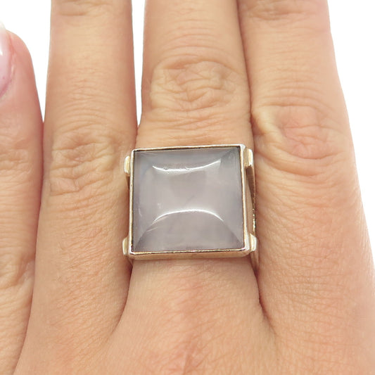 925 Sterling Silver Gold Plated Vintage Mexico Real Rose Quartz Ring Size 7