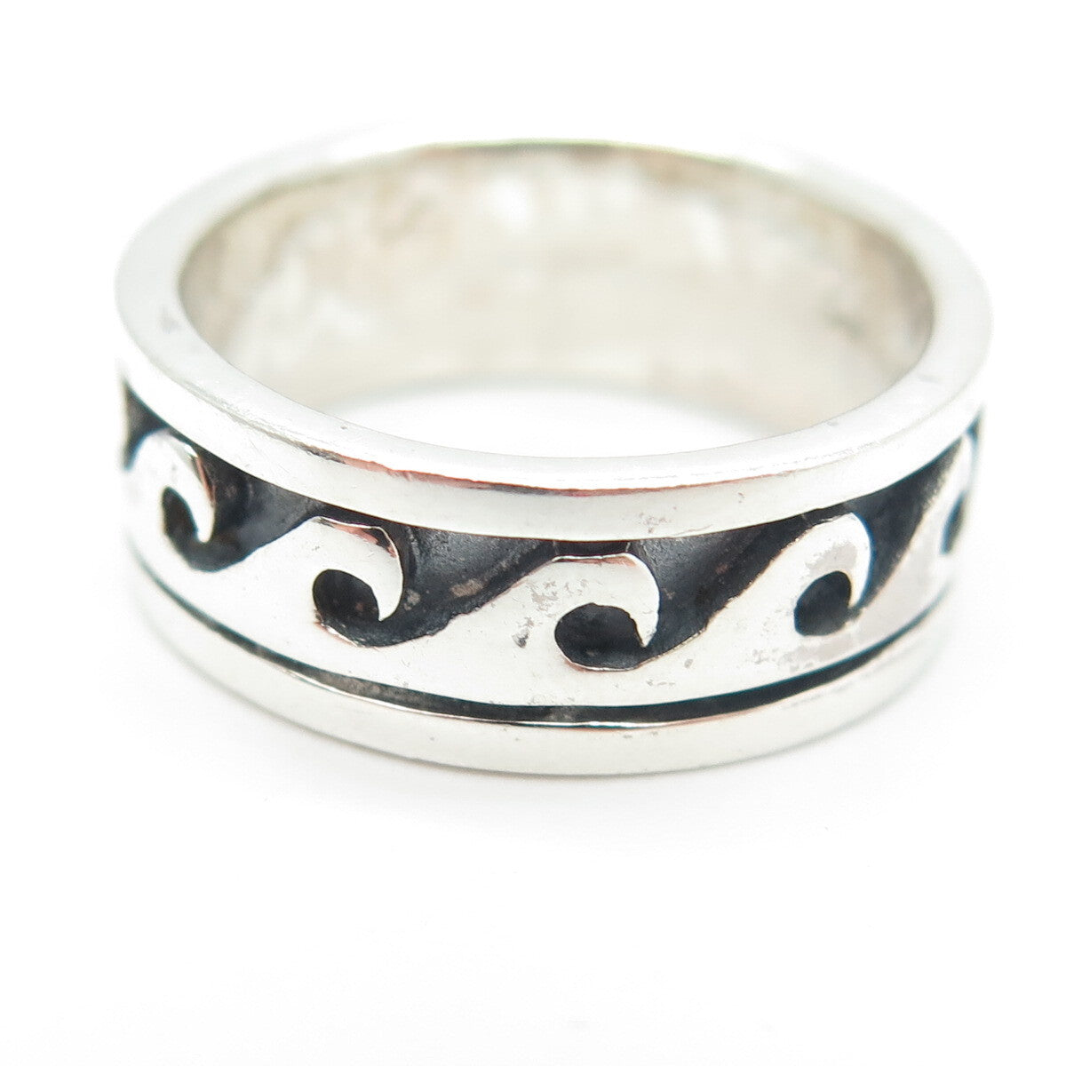925 Sterling Silver Vintage Water Pattern Band Ring Size 7.75