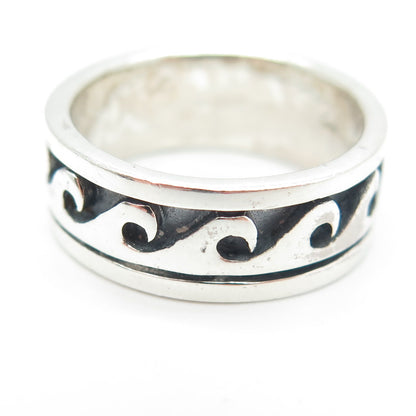 925 Sterling Silver Vintage Water Pattern Band Ring Size 7.75