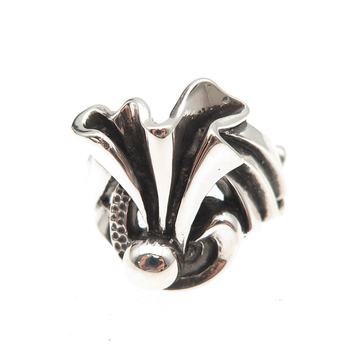 925 Sterling Silver Antique Art Deco Floral Oxidized Ring Size 6