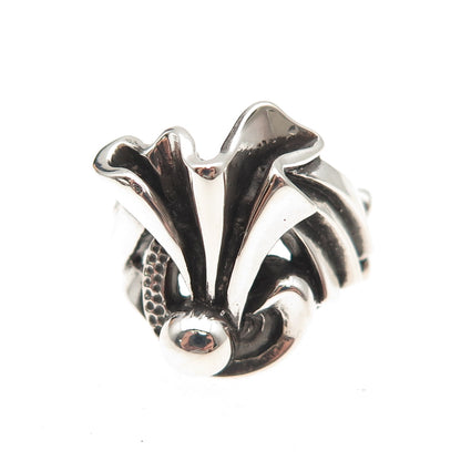 925 Sterling Silver Antique Art Deco Floral Oxidized Ring Size 6