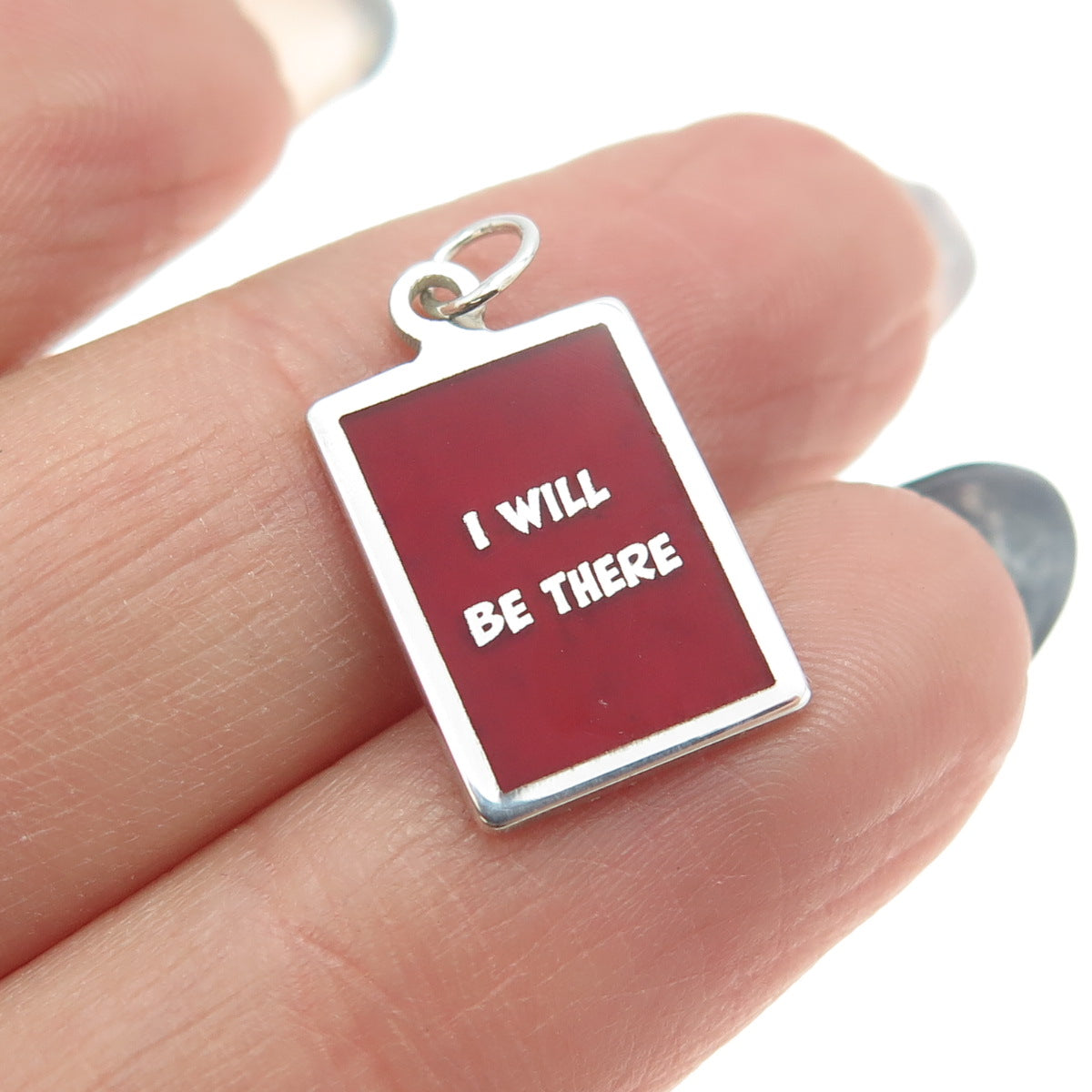 925 Sterling Silver Red Enamel "I Will Be There" Minimalist Charm Pendant