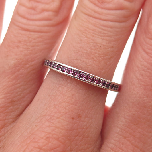 Pandora 925 Sterling Silver Enamel & Pink C Z Radiant Hearts Band Ring Size 6