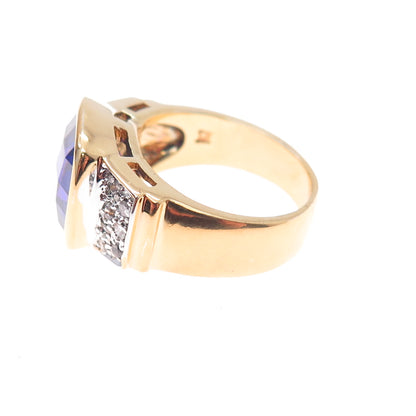 925 Sterling Silver Gold Plated Purple & White C Z Ring Size 7
