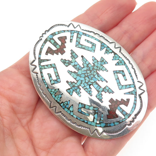 Gibson Gene Navajo Old Pawn 925 Sterling Vintage Turquoise Coral Inlay Bolo Tie