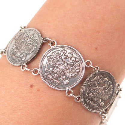 500 Silver Antique 1914-1915 Nicholas II 10 Kopecks Coin Bracelet 7.5"