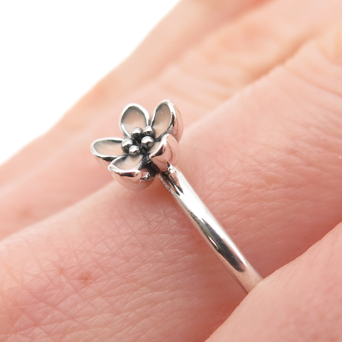 PANDORA 925 Sterling Silver Enamel Cherry Blossom Ring Size 9