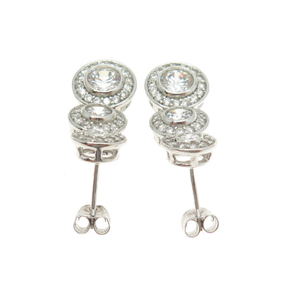 925 Sterling Silver Round-Cut C Z Multi-Disc Drop Earrings