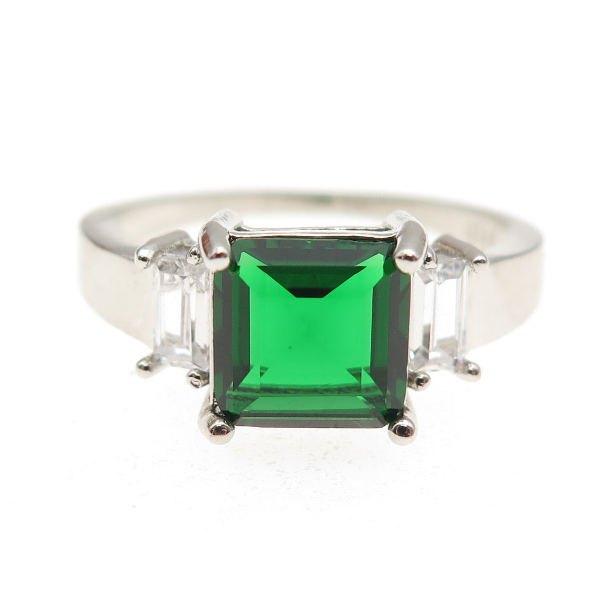 925 Sterling Silver Real Chrome Diopside & C Z Ring Size 10