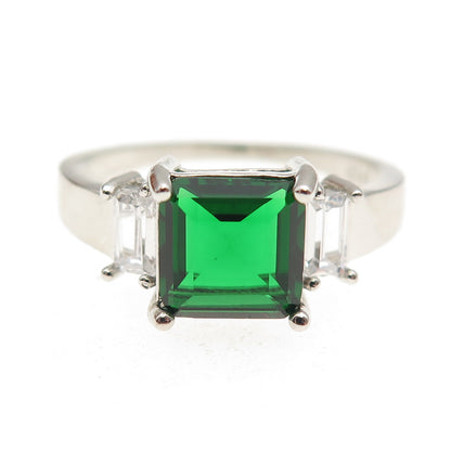 925 Sterling Silver Real Chrome Diopside & C Z Ring Size 10