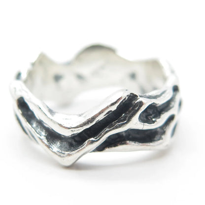 925 Sterling Silver Vintage Modernist Band Ring Size 8.5