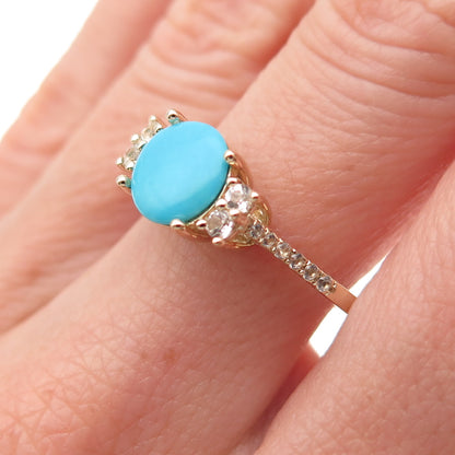 Tehya Oyama 925 Sterling Gold Plated Real Turquoise & White Topaz Ring Size 8.25