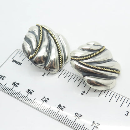 925 Sterling Silver 2-Tone Vintage Mexico Laton Ribbed Earrings