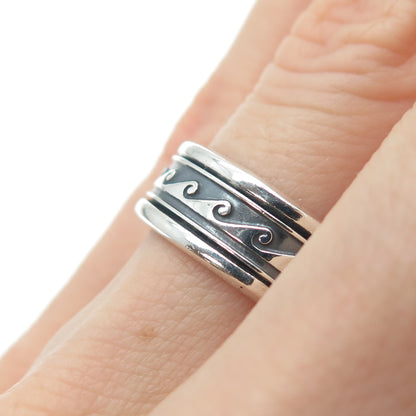 925 Sterling Silver Vintage Celtic Wave Rotating Band Ring Size 6.5