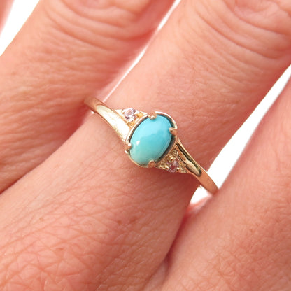 Chuck Clemency 925 Sterling Gold Plated Real Turquoise & White Topaz Ring Size 7