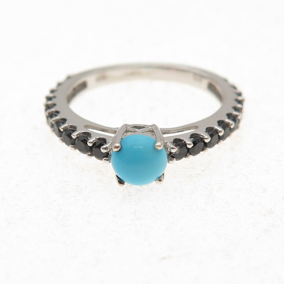 Chuck Clemency 925 Sterling Silver Real Turquoise & Black Spinel Ring Size 8