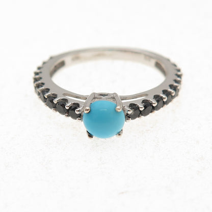 Chuck Clemency 925 Sterling Silver Real Turquoise & Black Spinel Ring Size 8