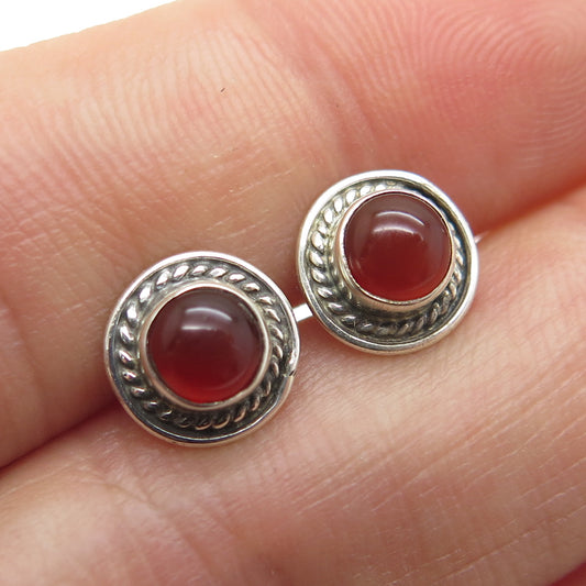 925 Sterling Silver Vintage Real Carnelian Roped Stud Earrings