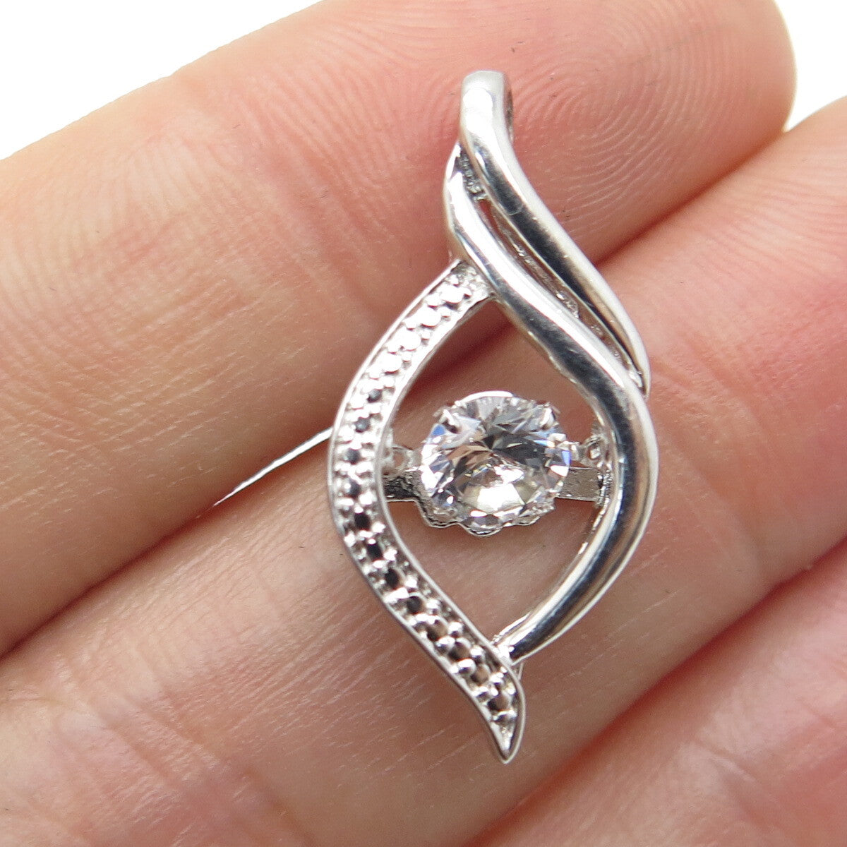 925 Sterling Silver Real Round-Cut White Topaz Twisted Pendant