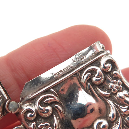 925 Sterling Silver Antique Art Deco Repousse Oxidized Stamp Box / Case
