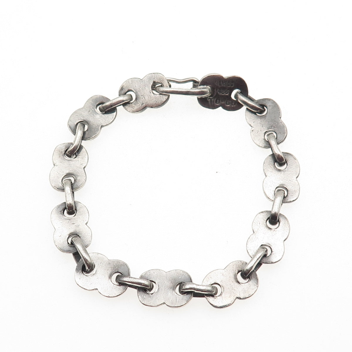 925 Sterling Silver Vintage Mexico Modernist Anchor Link Oxidized Bracelet 7"