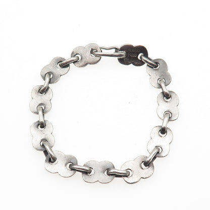 925 Sterling Silver Vintage Mexico Modernist Anchor Link Oxidized Bracelet 7"