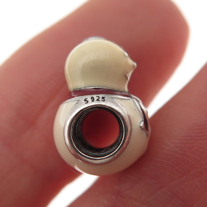 PANDORA 925 Sterling Silver Enamel Snowman Slide Bead Charm