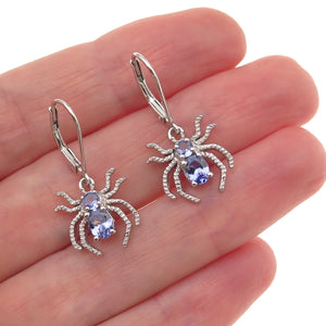 Chuck Clemency 925 Sterling Silver Real Tanzanite Spider Dangle Earrings