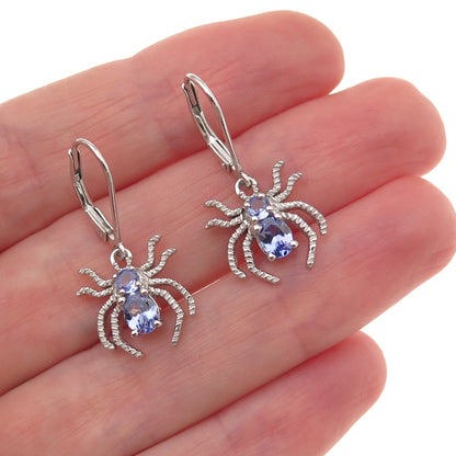 Chuck Clemency 925 Sterling Silver Real Tanzanite Spider Dangle Earrings