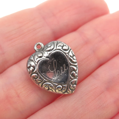 925 Sterling Antique Art Deco Engraved Heart Chatelaine Mini Charm Pendant