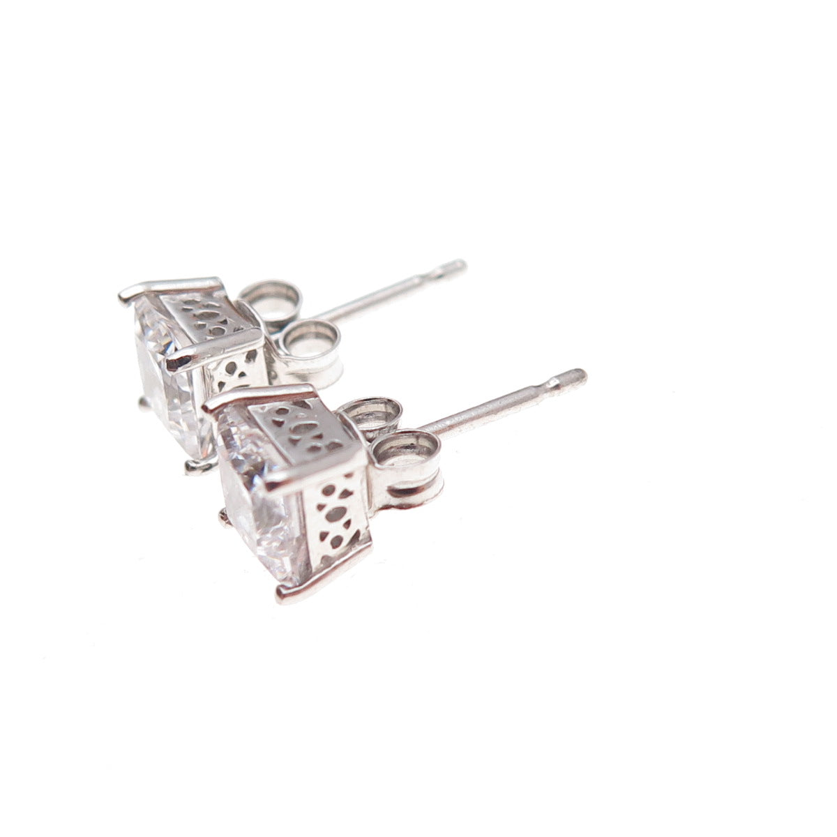 925 Sterling Silver Princess-Cut C Z Stud Earrings