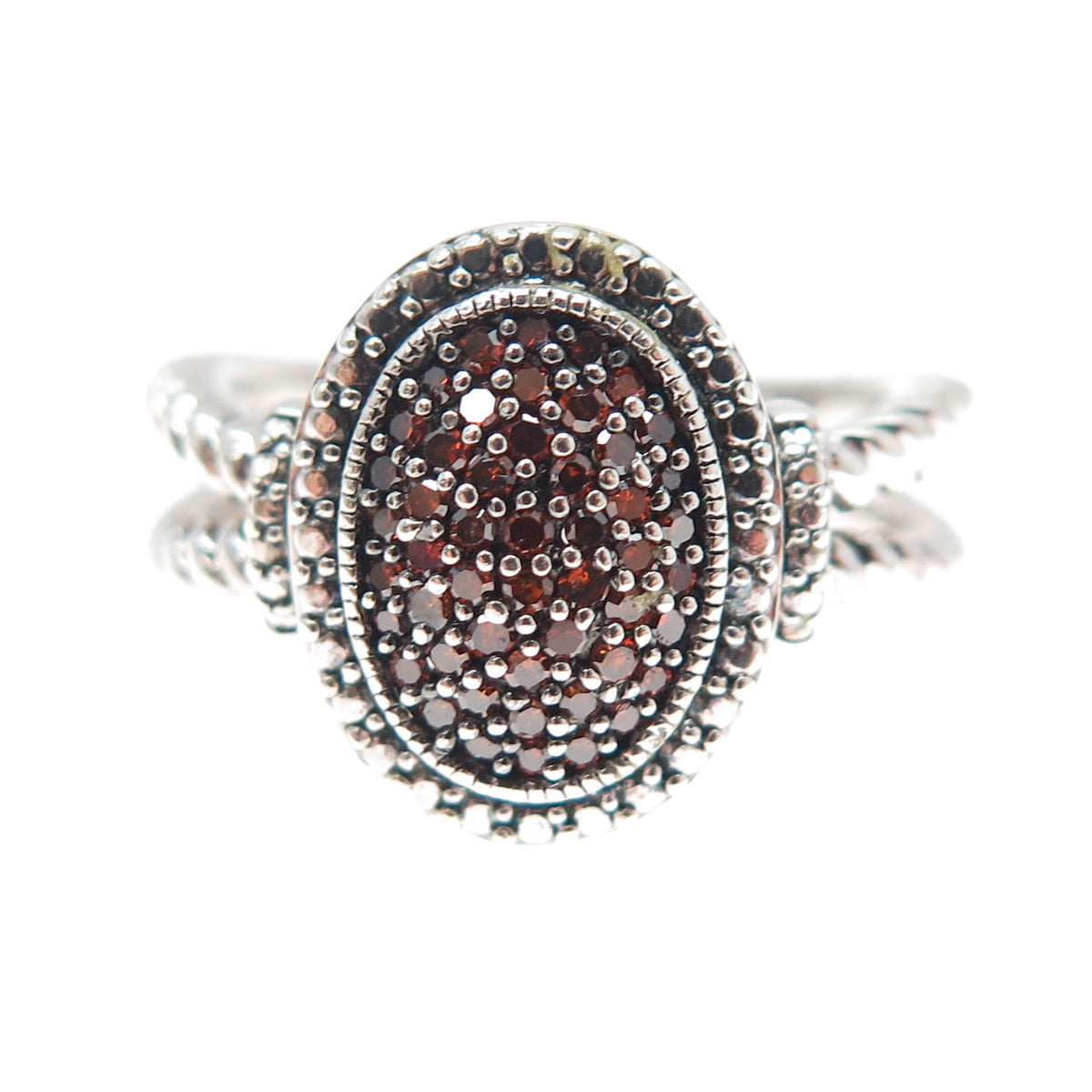 J. STELLA 925 Sterling Silver Real Round-Cut White & Cognac Diamond Ring Size 7